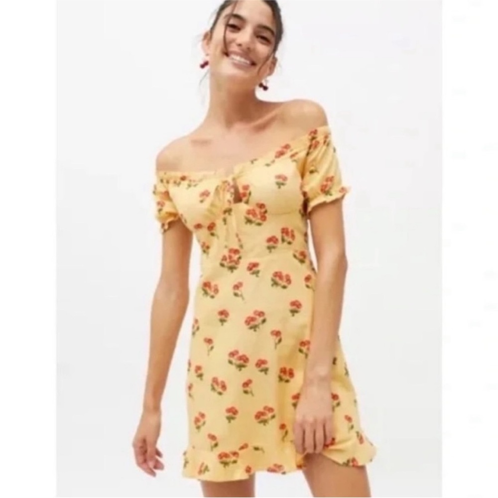 Unrban outfitters Off-Shoulder Yellow cherry Dress